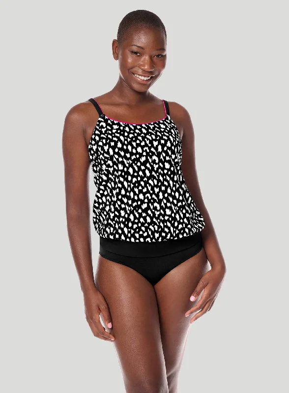 Amoena : Manila Blouson Mastectomy Tankini Black White