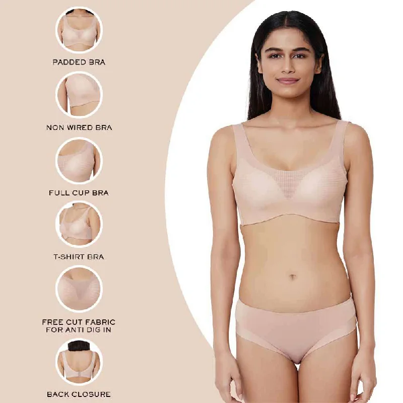 Aura Padded Non-wired 3/4th Cup Everyday Wear Full coverage Bralette - Beige