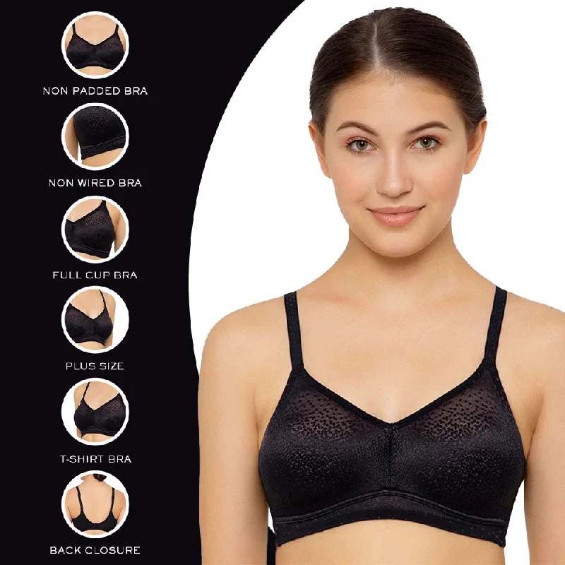 Back Appeal Non Padded Non-Wired Full Cup Everyday Wear Plus Size Seamless Full Support Bra - Black