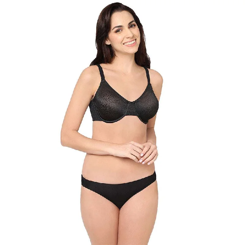 Back Appeal Non Padded Wired Full Cup Everyday Wear Plus Size Comfortable Full Support Bra - Black