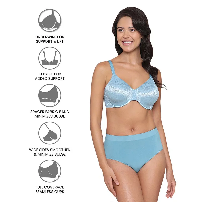 Back Appeal Non Padded Wired Full Cup Everyday Wear Plus Size Comfortable Full Support Bra - Blue