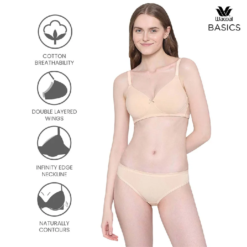 BASICS Essentials2.0 Padded Non-wired 3/4th Cup Everyday Wear T-shirt Bra - Beige