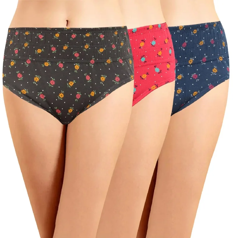 Belly Control With Broad Elastic Panties (Pack of 3) - Printed Assorted Colors (Pack of 3)