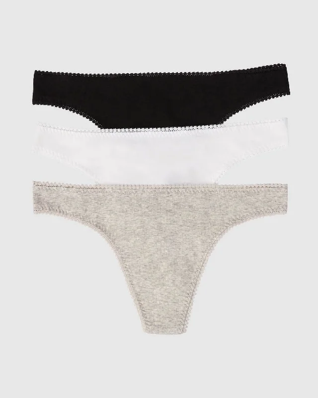 Cabana Cotton Hip G Thong Underwear 3 Pack - Black White Grey