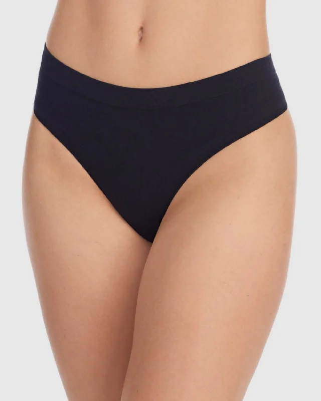 Cabana Cotton Seamless Thong Underwear  - Black