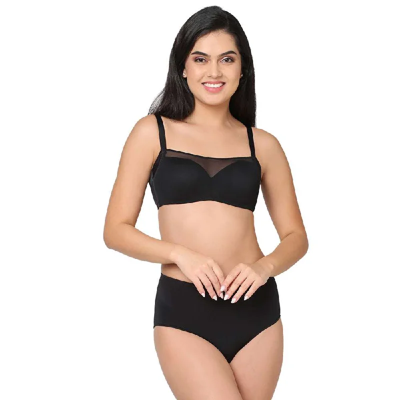 Contour Padded Wired 3/4th Coverage Mesh Fashion Bra - Black