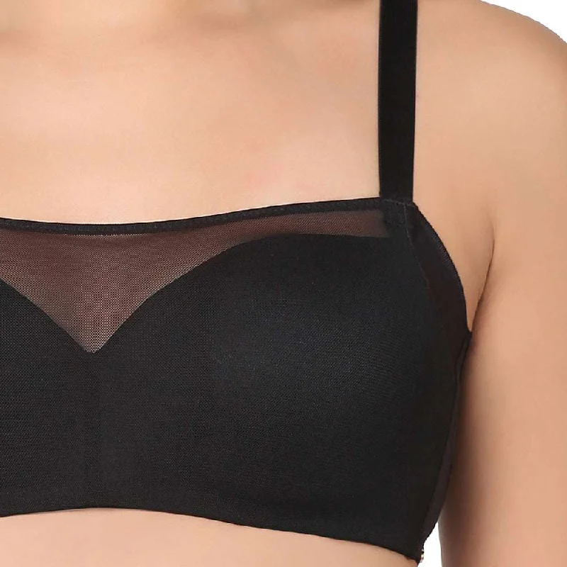 Contour Padded Wired 3/4th Coverage Mesh Fashion Bra - Black