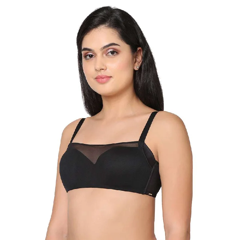 Contour Padded Wired 3/4th Coverage Mesh Fashion Bra - Black