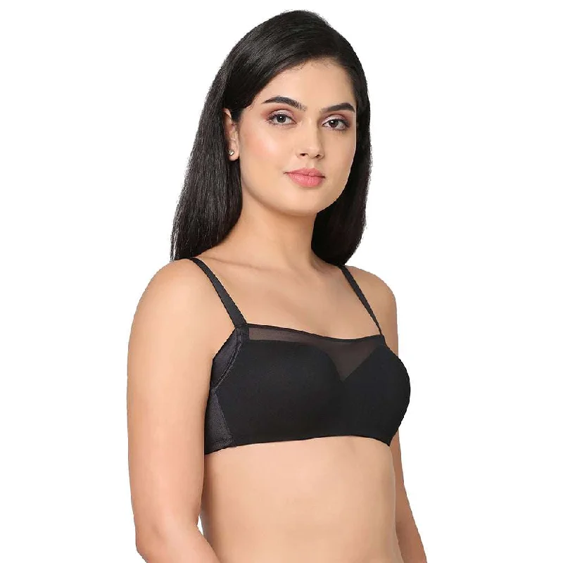 Contour Padded Wired 3/4th Coverage Mesh Fashion Bra - Black