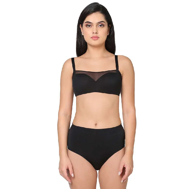 Contour Padded Wired 3/4th Coverage Mesh Fashion Bra - Black