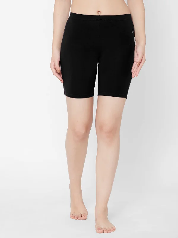 Shorties Cotton Stretch Cycling Shorts- Black