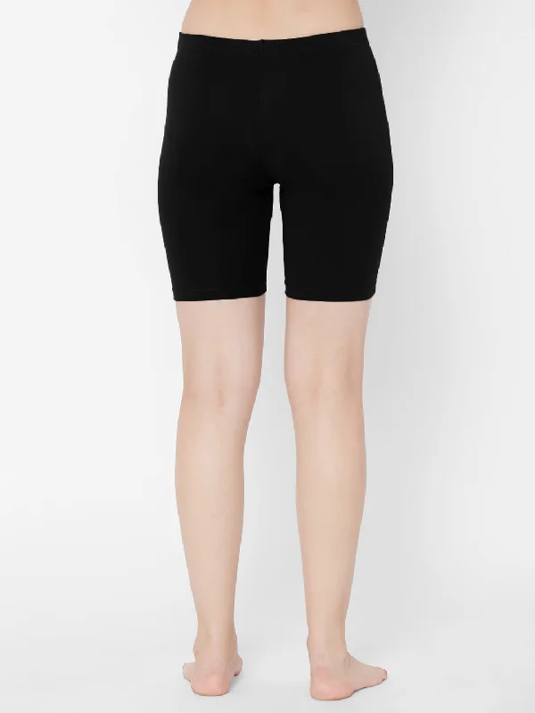 Shorties Cotton Stretch Cycling Shorts- Black