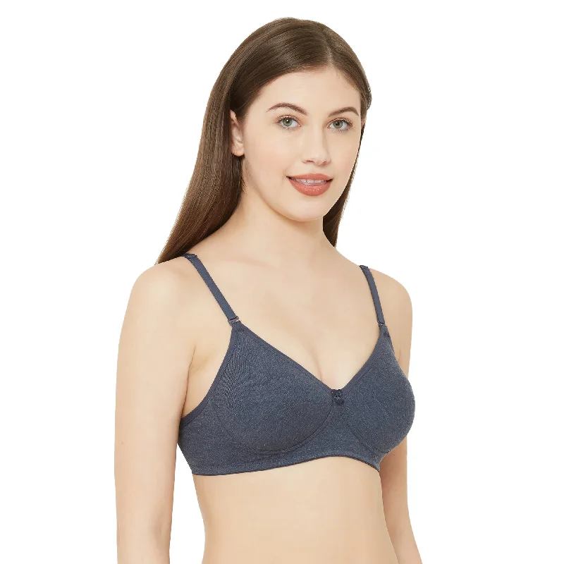 1030-Cotton Basics Plain Soft Padded T-Shirt Bra Melange Navy Blue