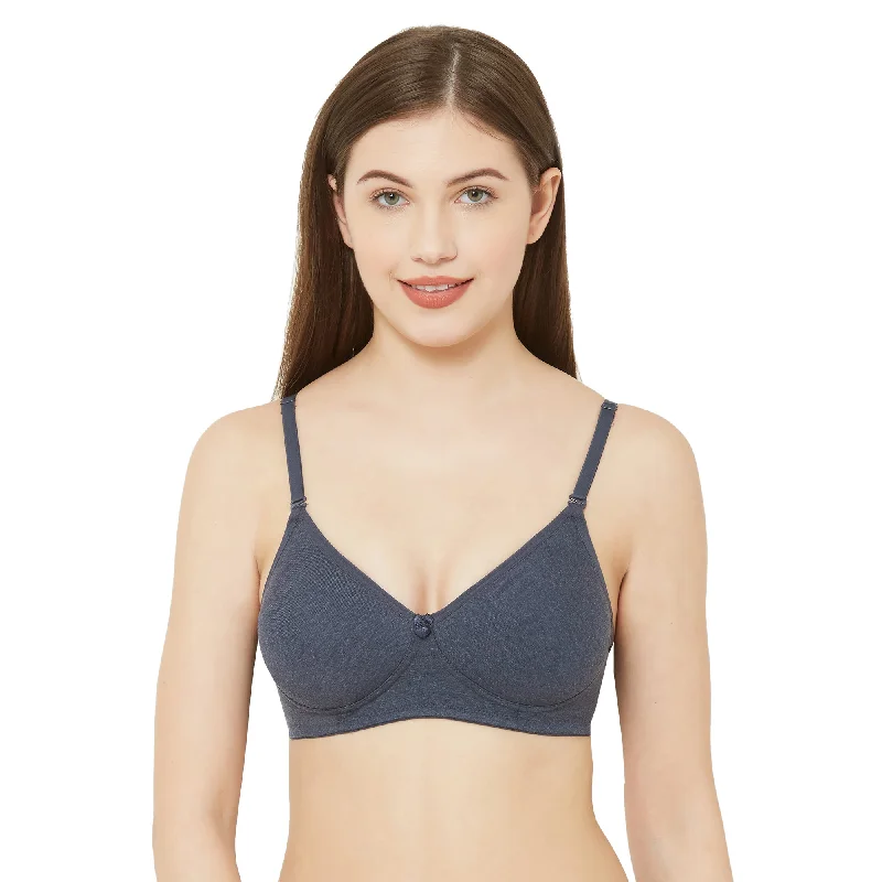 1030-Cotton Basics Plain Soft Padded T-Shirt Bra Melange Navy Blue