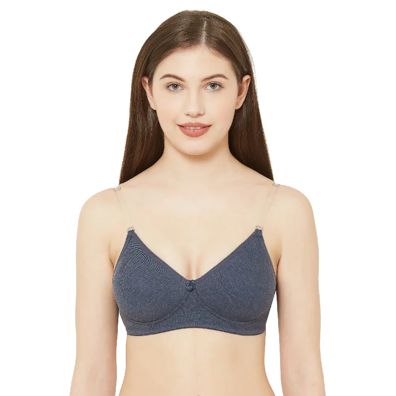 1030-Cotton Basics Plain Soft Padded T-Shirt Bra Melange Navy Blue