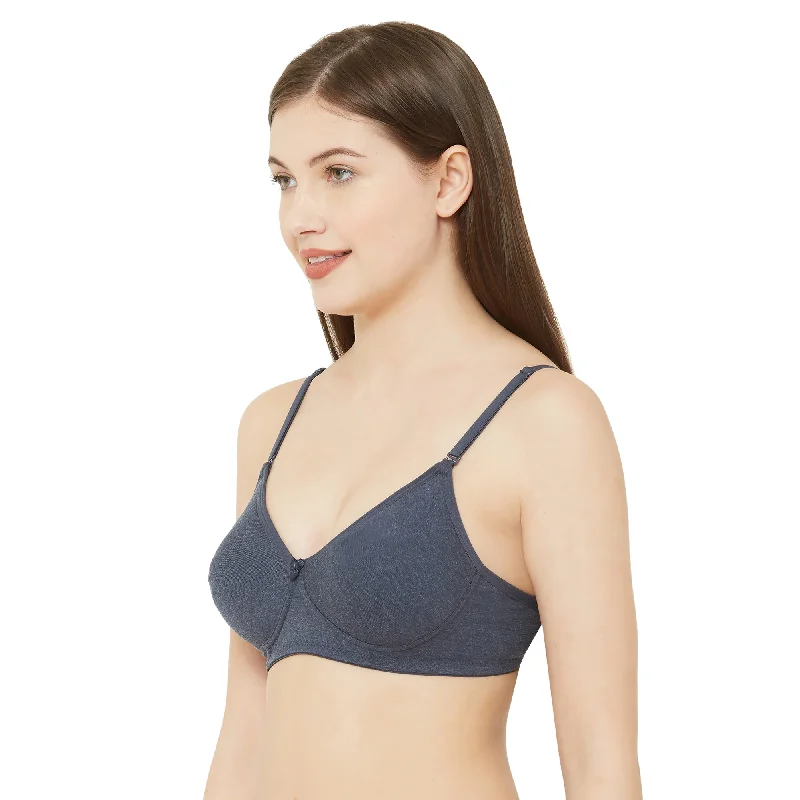 1030-Cotton Basics Plain Soft Padded T-Shirt Bra Melange Navy Blue