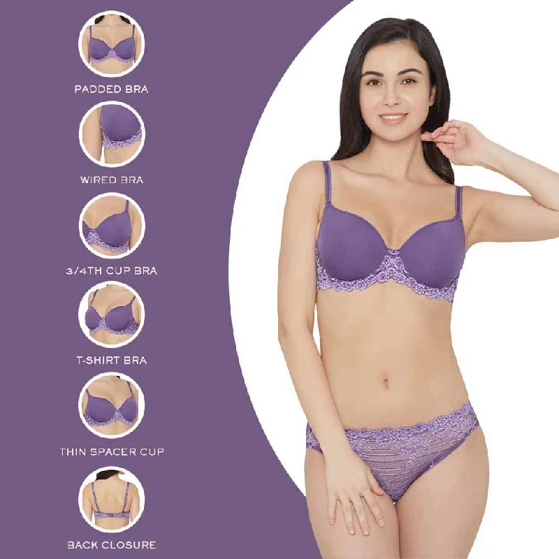 Embrace Lace Contour Padded Wired 3/4th Cup Everyday Wear Medium coverage T-Shirt Bra - Purple