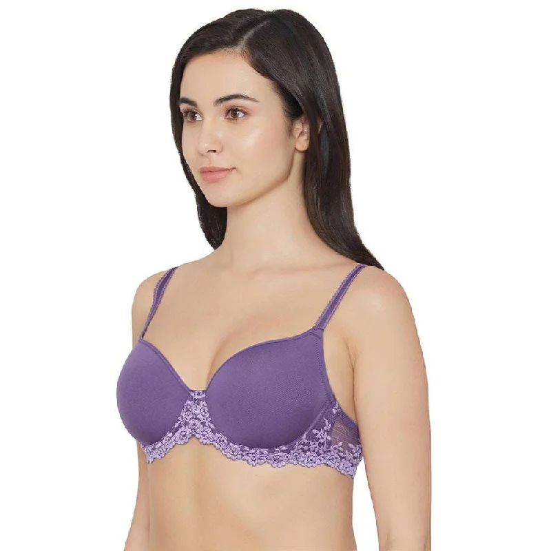 Embrace Lace Contour Padded Wired 3/4th Cup Everyday Wear Medium coverage T-Shirt Bra - Purple