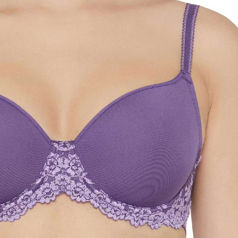 Embrace Lace Contour Padded Wired 3/4th Cup Everyday Wear Medium coverage T-Shirt Bra - Purple