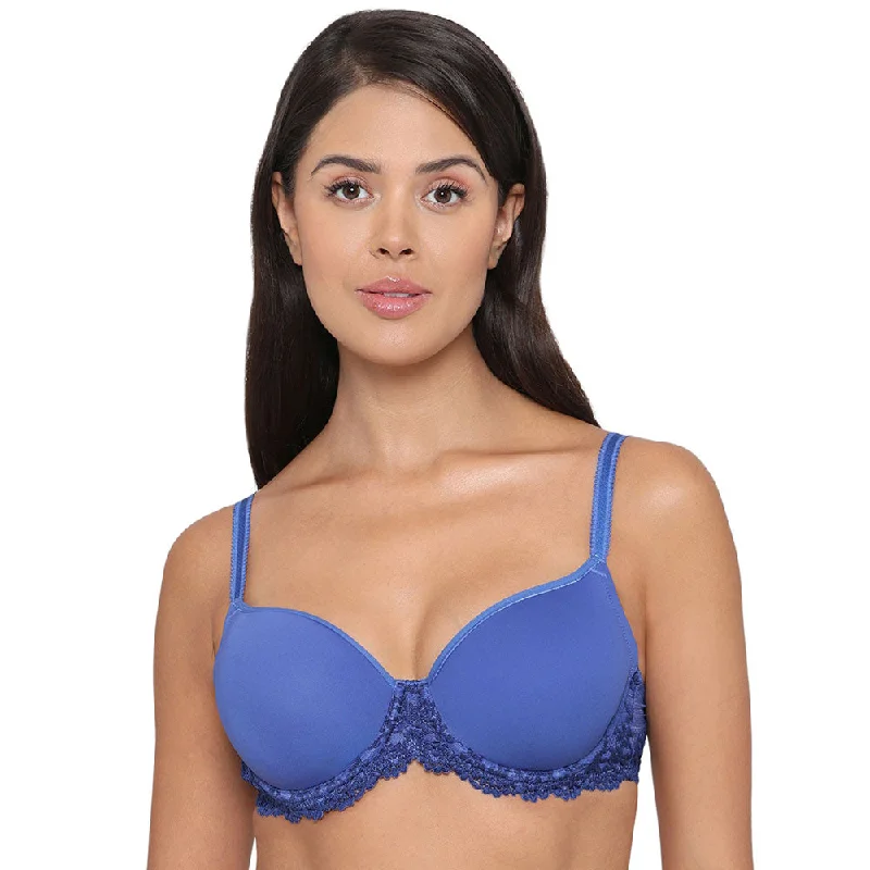 Embrace Lace Contour Padded Wired 3/4th Cup Everyday Wear Medium coverage T-Shirt Bra - Blue