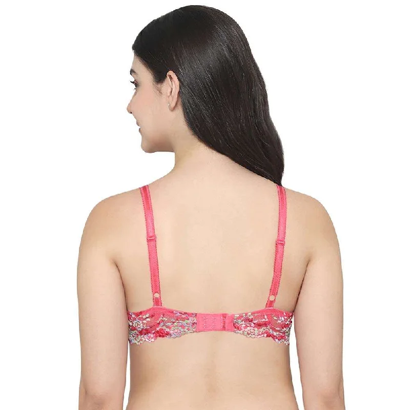 Embrace Lace Contour Padded Wired 3/4th Cup Everyday Wear Medium coverage T-Shirt Bra - Pink