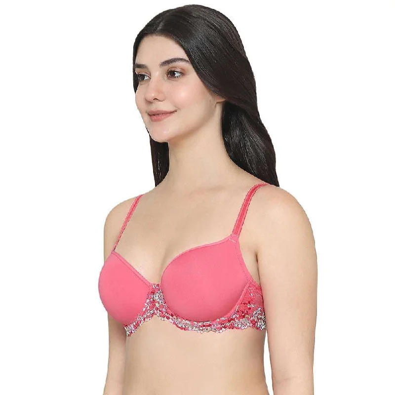 Embrace Lace Contour Padded Wired 3/4th Cup Everyday Wear Medium coverage T-Shirt Bra - Pink