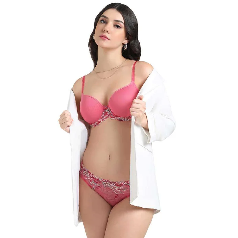 Embrace Lace Contour Padded Wired 3/4th Cup Everyday Wear Medium coverage T-Shirt Bra - Pink