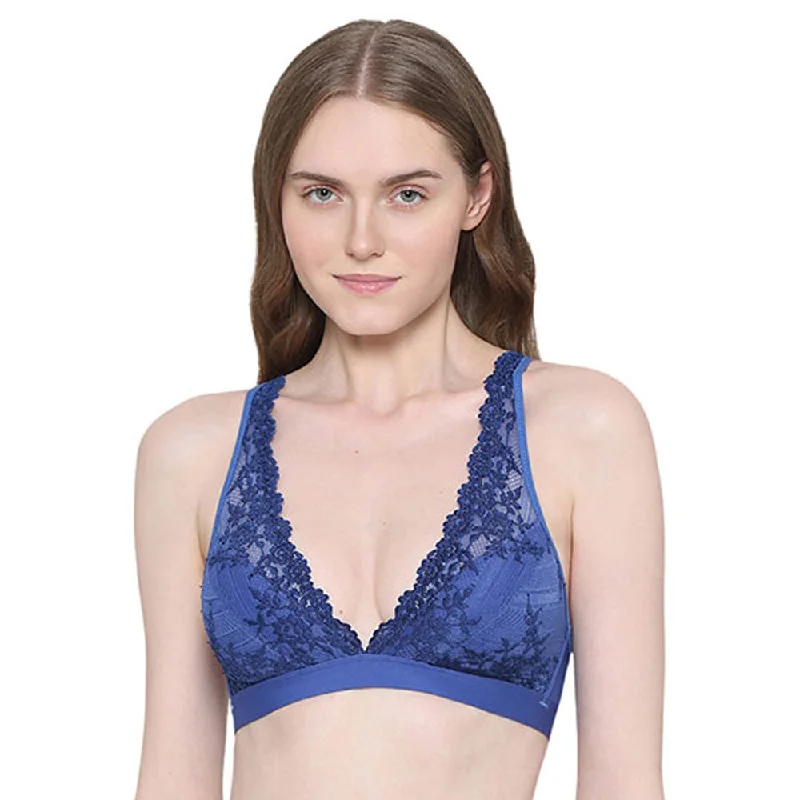 Embrace Lace Non Padded Non Wired 3/4th Cup Bridal Wear Medium coverage Lace Bralette - Blue