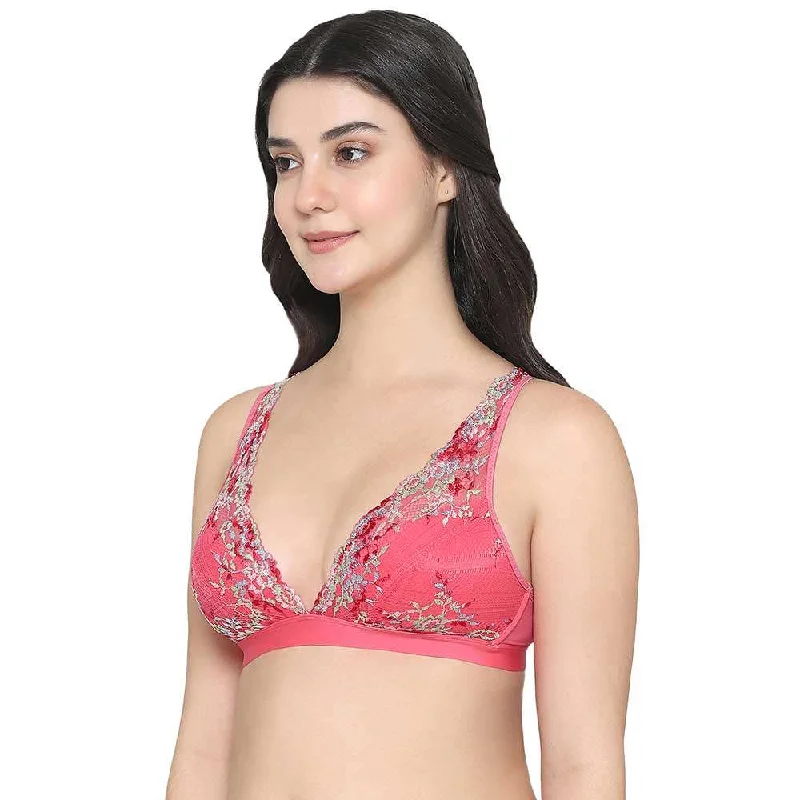 Embrace Lace Non Padded Non Wired 3/4th Cup Bridal Wear Medium coverage Lace Bralette - Pink