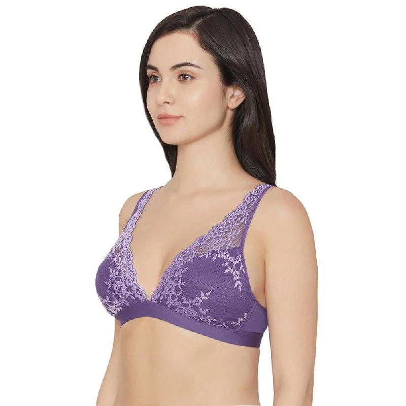 Embrace Lace Non Padded Non Wired 3/4th Cup Bridal Wear Medium coverage Lace Bralette - Purple