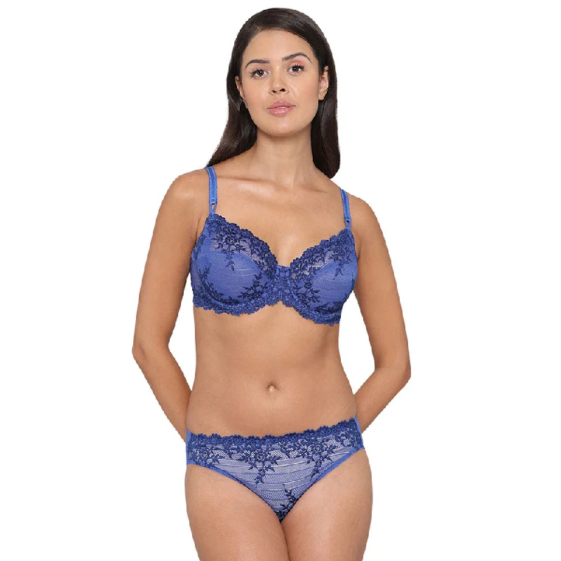 Embrace Lace Non Padded Wired 3/4th Cup Bridal Wear Medium coverage Fashion Bra - Blue