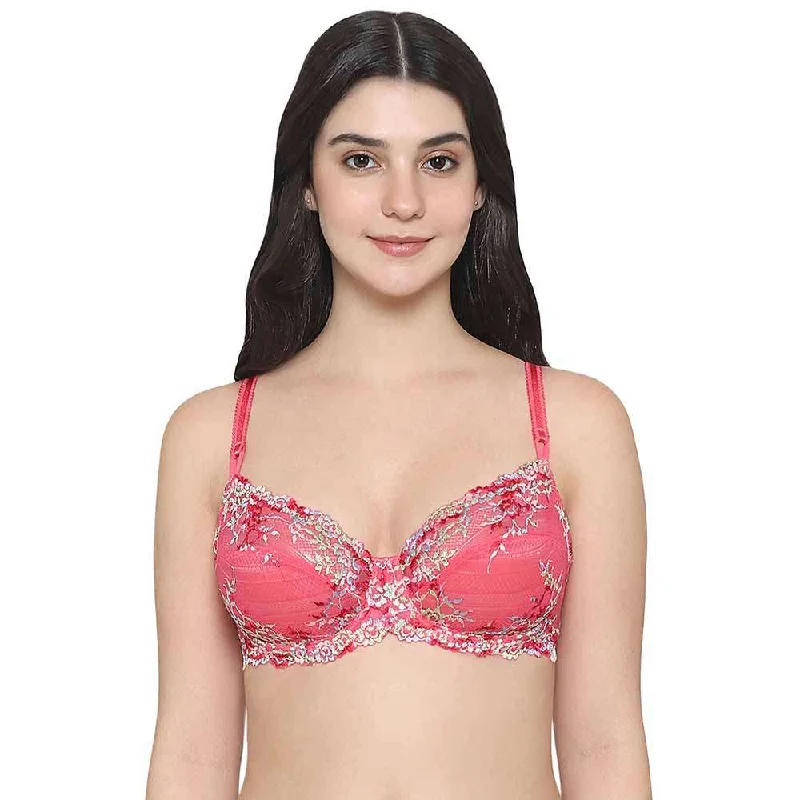 Embrace Lace Non Padded Wired 3/4th Cup Bridal Wear Medium coverage Fashion Bra - Pink