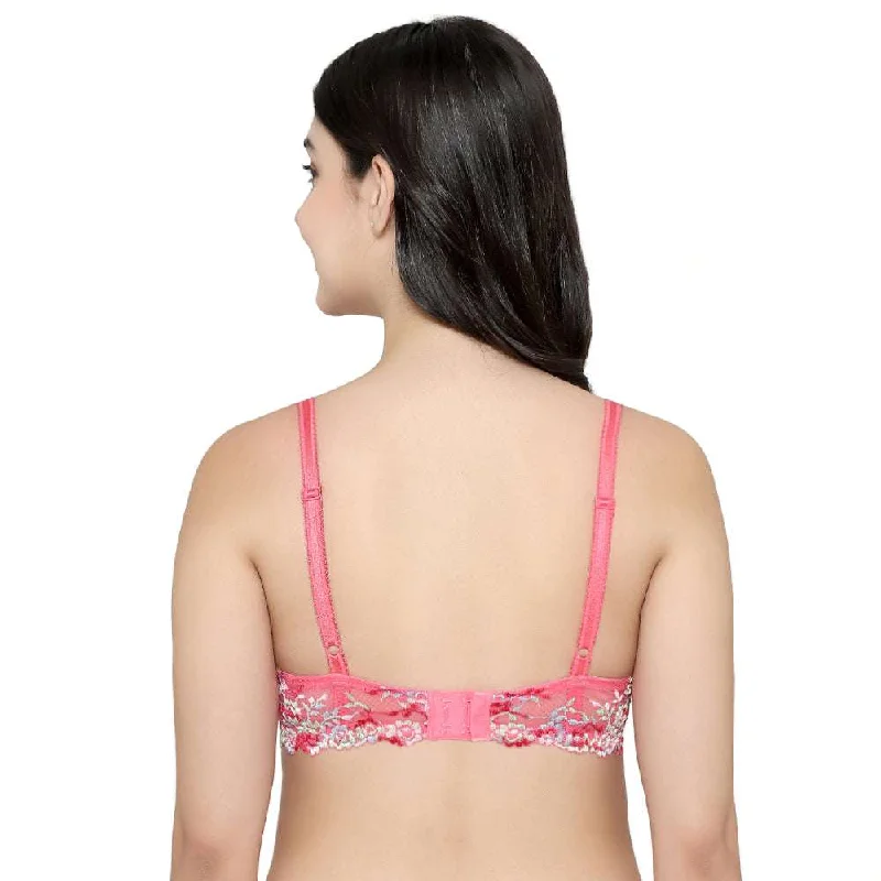 Embrace Lace Non Padded Wired 3/4th Cup Bridal Wear Medium coverage Fashion Bra - Pink