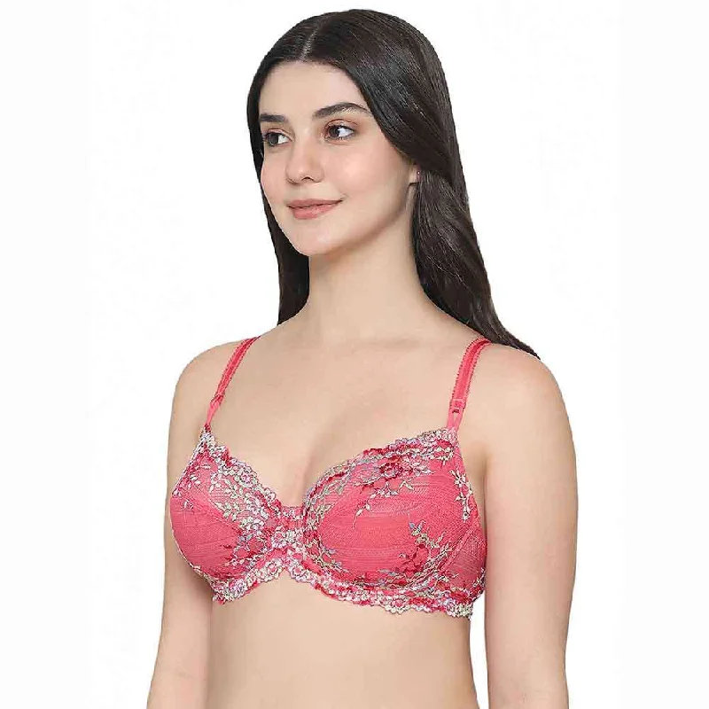 Embrace Lace Non Padded Wired 3/4th Cup Bridal Wear Medium coverage Fashion Bra - Pink