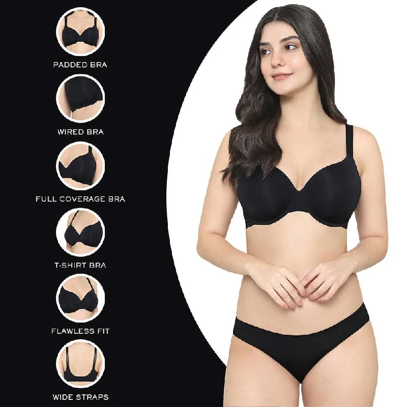 Everyday Elegance Padded Wired Full Cup Everyday Wear Smooth Finish T-Shirt Bra - Black