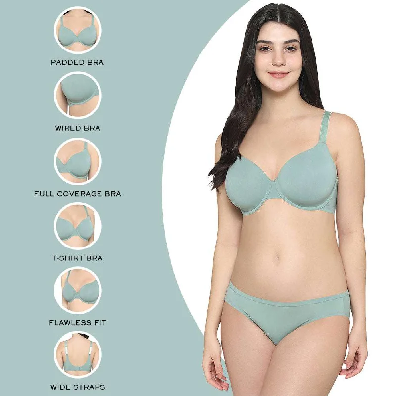 Everyday Elegance Padded Wired Full Cup Everyday Wear Smooth Finish T-Shirt Bra - Green