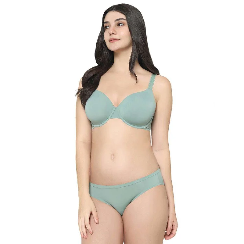 Everyday Elegance Padded Wired Full Cup Everyday Wear Smooth Finish T-Shirt Bra - Green