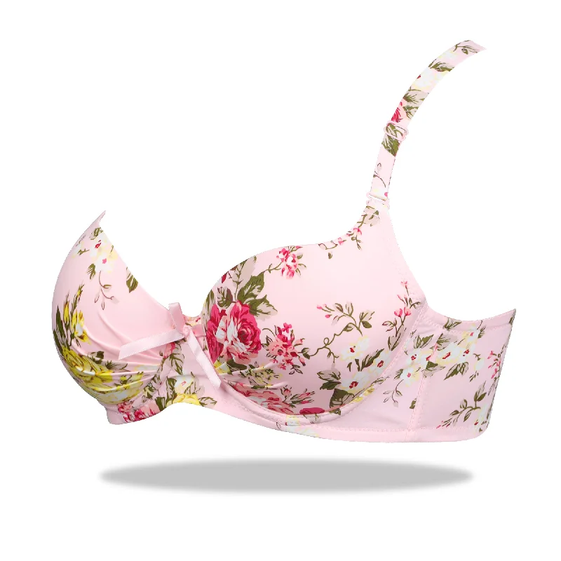 Floral Crinkled Bra - Padded with stretchable floral straps