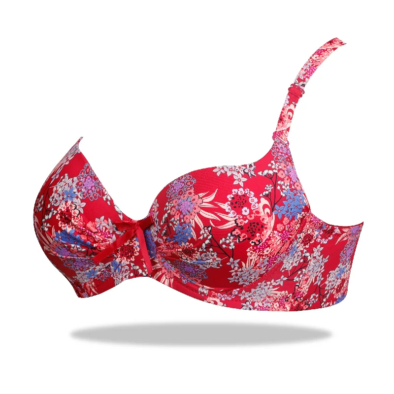 Floral Crinkled Bra - Padded with stretchable floral straps