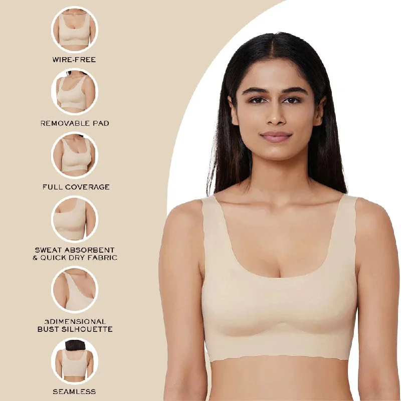 Gococi Padded Non Wired Full Coverage Seamless T-Shirt Bra - Beige