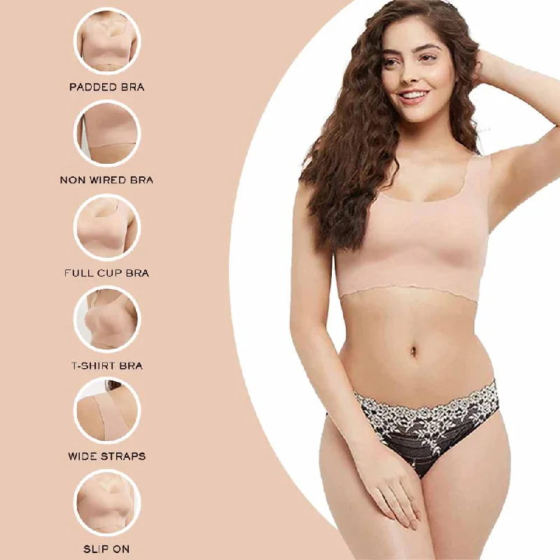 Gococi Padded Non-wired Full Cup Everyday Wear Full coverage T-Shirt Bra - Beige