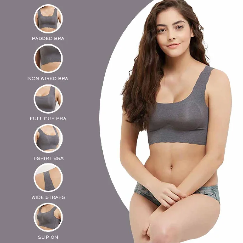 Gococi Padded Non-wired Full Cup Everyday Wear Full coverage T-Shirt Bra - Grey