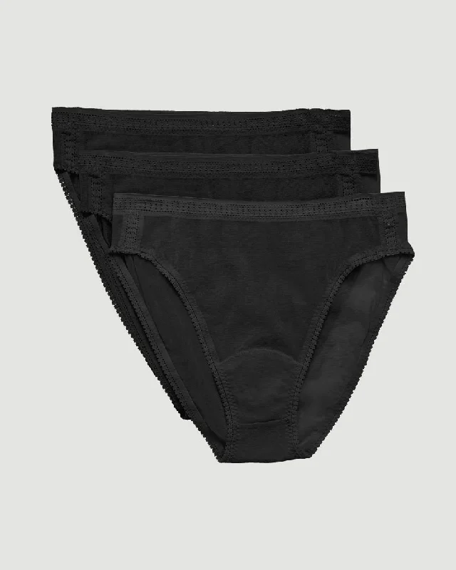 Gossamer Mesh Hi Cut Brief Underwear 3 Pack - Black