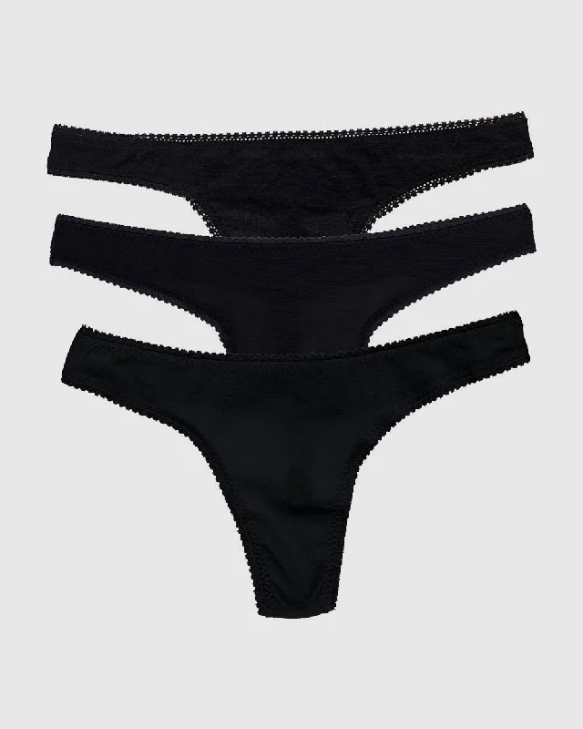 Gossamer Mesh Hip G Thong Underwear 3 Pack - Black-Black-Black