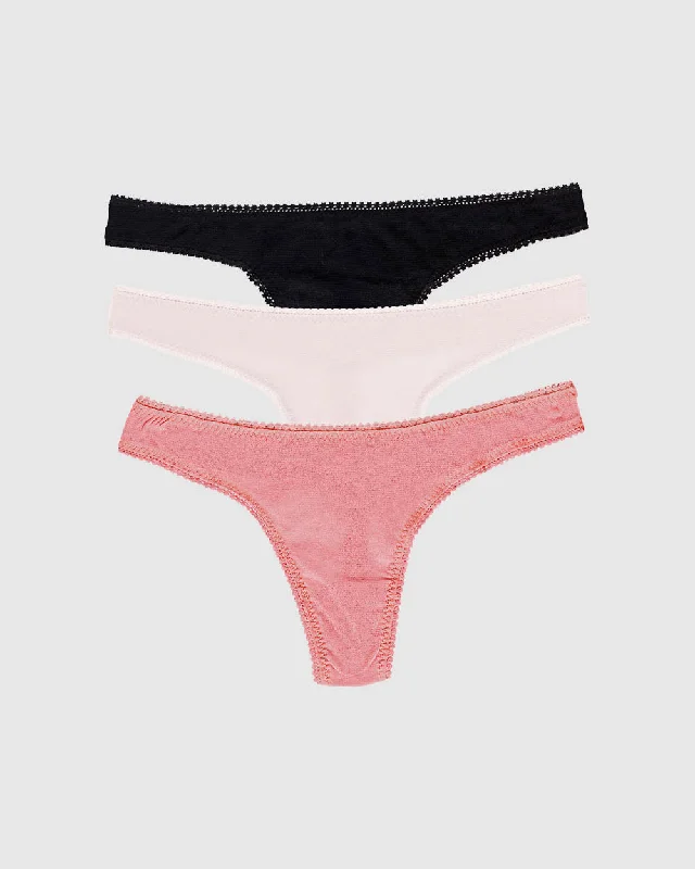 Gossamer Mesh Hip G Thong Underwear 3-Pack - Black Mauve Chalk Strawberry