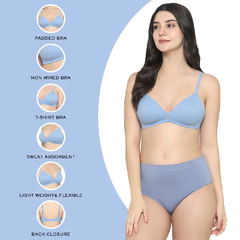 How Perfect Padded Non-wired 3/4th Cup Everyday Wear Seamless T-Shirt Bra - Sky Blue