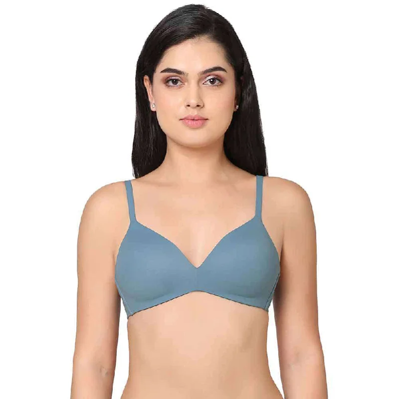 How Perfect Padded Non-wired 3/4th Cup Everyday Wear Seamless T-Shirt Bra - Blue