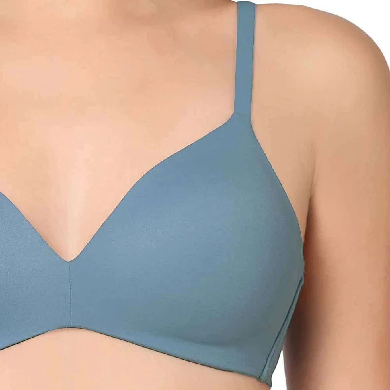 How Perfect Padded Non-wired 3/4th Cup Everyday Wear Seamless T-Shirt Bra - Blue