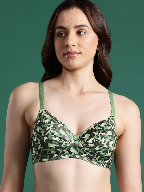 Leading Lady Women's Printed Lightly Padded Women T-Shirt Bra Dark Green BRA-4069-1