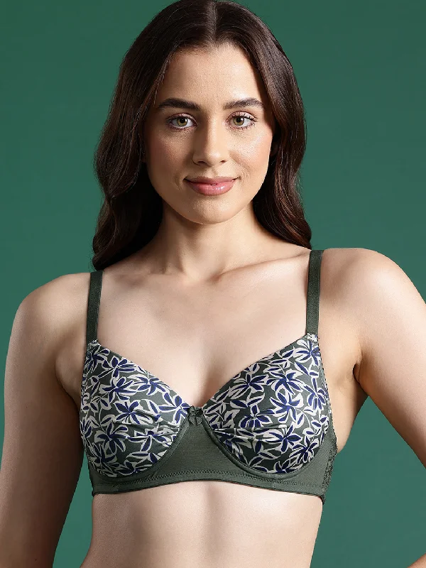 Leading Lady Women's Printed Lightly Padded Women T-Shirt Bra Green BRA-4070-1